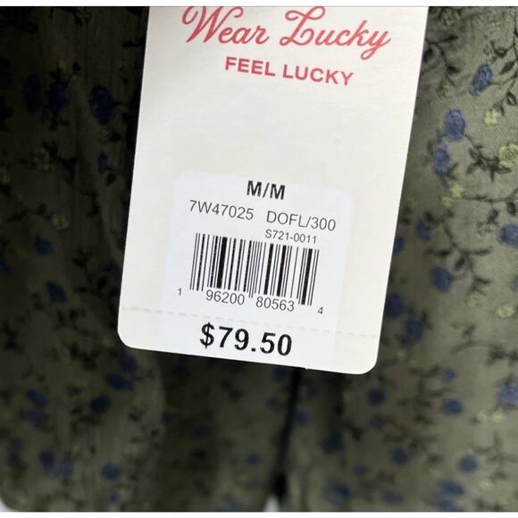 NWT Lucky Brand Blouse - Floral Print Boho Flowy Lace Trim Green Blouse -Size M - Picture 6 of 10